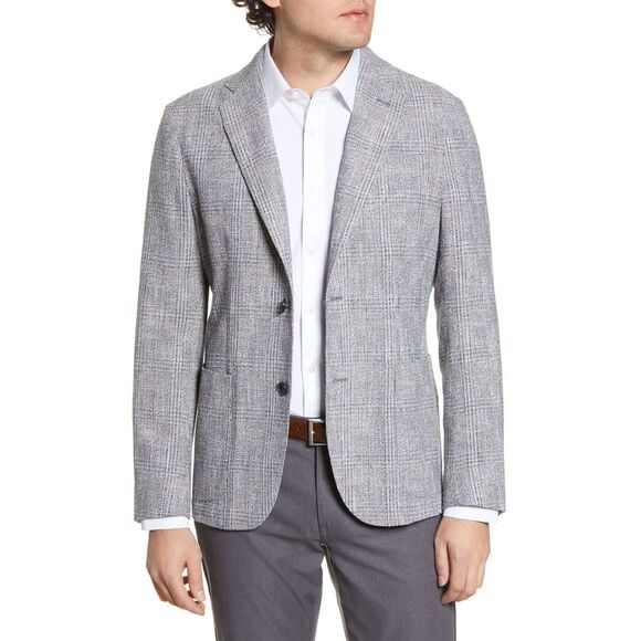 Nordstrom Signature Mens Trim Fit Jasper Plaid Sport Coat 42 Regular Grey/Blue